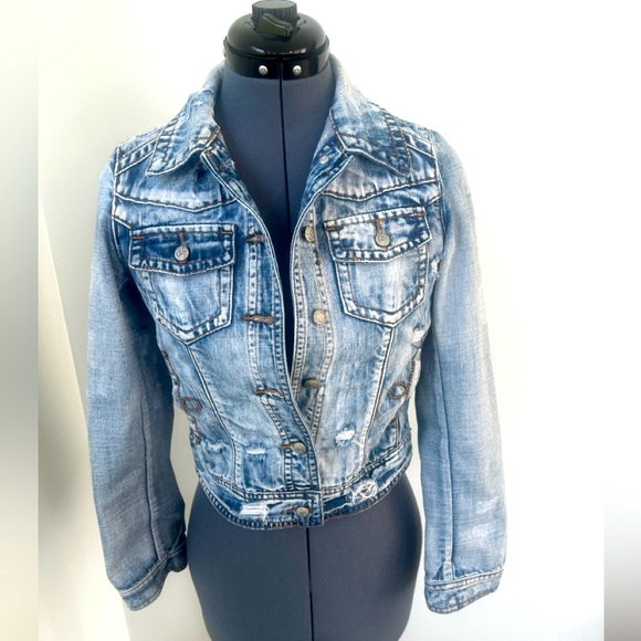 Frost Brand Sz S Acid Wash 80’s Cropped Denim Jacket Vintage Wash Jean Jacket - Picture 1 of 16